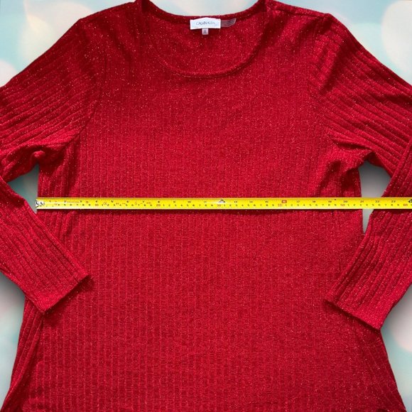 Calvin Klein Women’s Red Plus Size Ribbed Glitter Sweater Size 0X - Picture 3 of 5